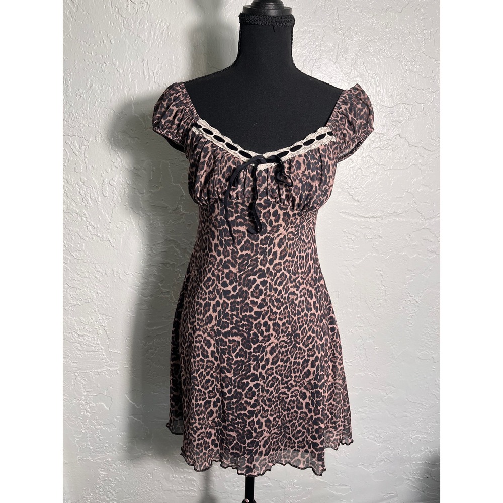 Honey & Sparkle Leopard Print Puff Sleeve Mini Dress Sweetheart Size Small